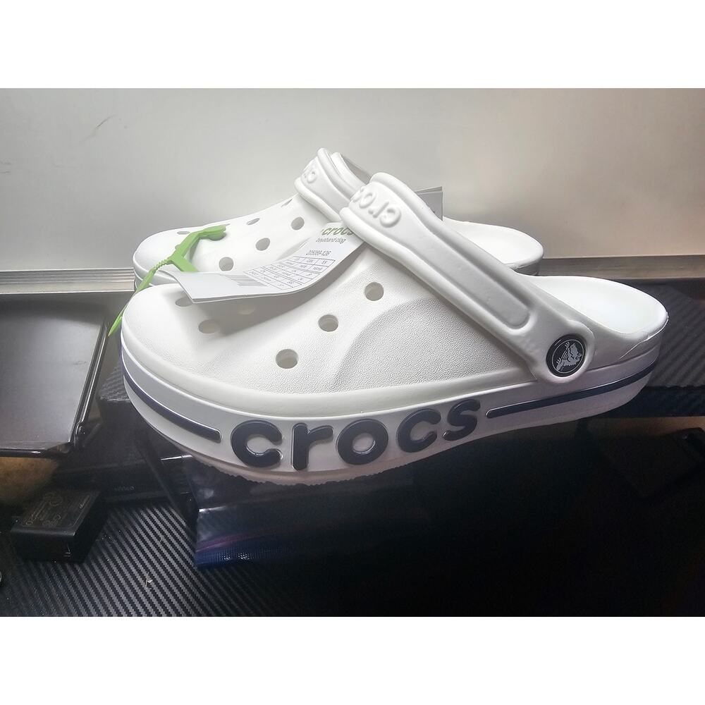 Crocs Bayaband Womens Slip-on Clogs Size 8 White Navy Water Friendly Lightweight - Picture 5 of 8